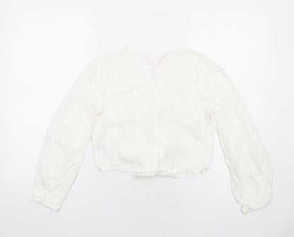 Miss Selfridge Womens White Viscose Basic Button-Up Size 8 V-Neck - Tie Front