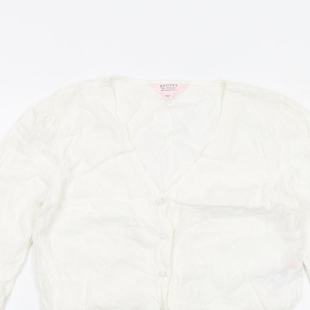 Miss Selfridge Womens White Viscose Basic Button-Up Size 8 V-Neck - Tie Front