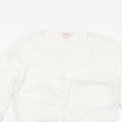 Miss Selfridge Womens White Viscose Basic Button-Up Size 8 V-Neck - Tie Front