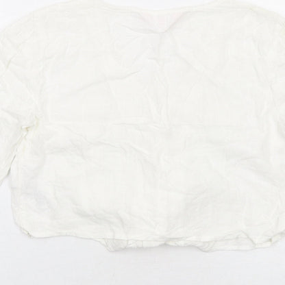 Miss Selfridge Womens White Viscose Basic Button-Up Size 8 V-Neck - Tie Front