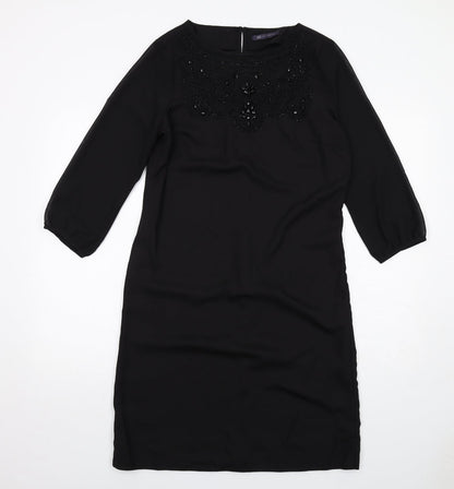 Marks and Spencer Womens Black Polyester A-Line Size 10 Round Neck Zip