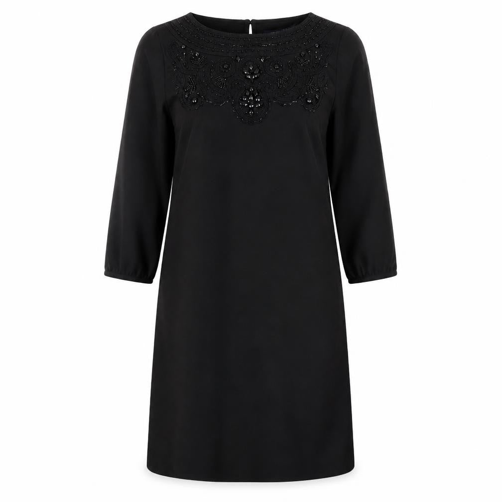 Marks and Spencer Womens Black Polyester A-Line Size 10 Round Neck Zip