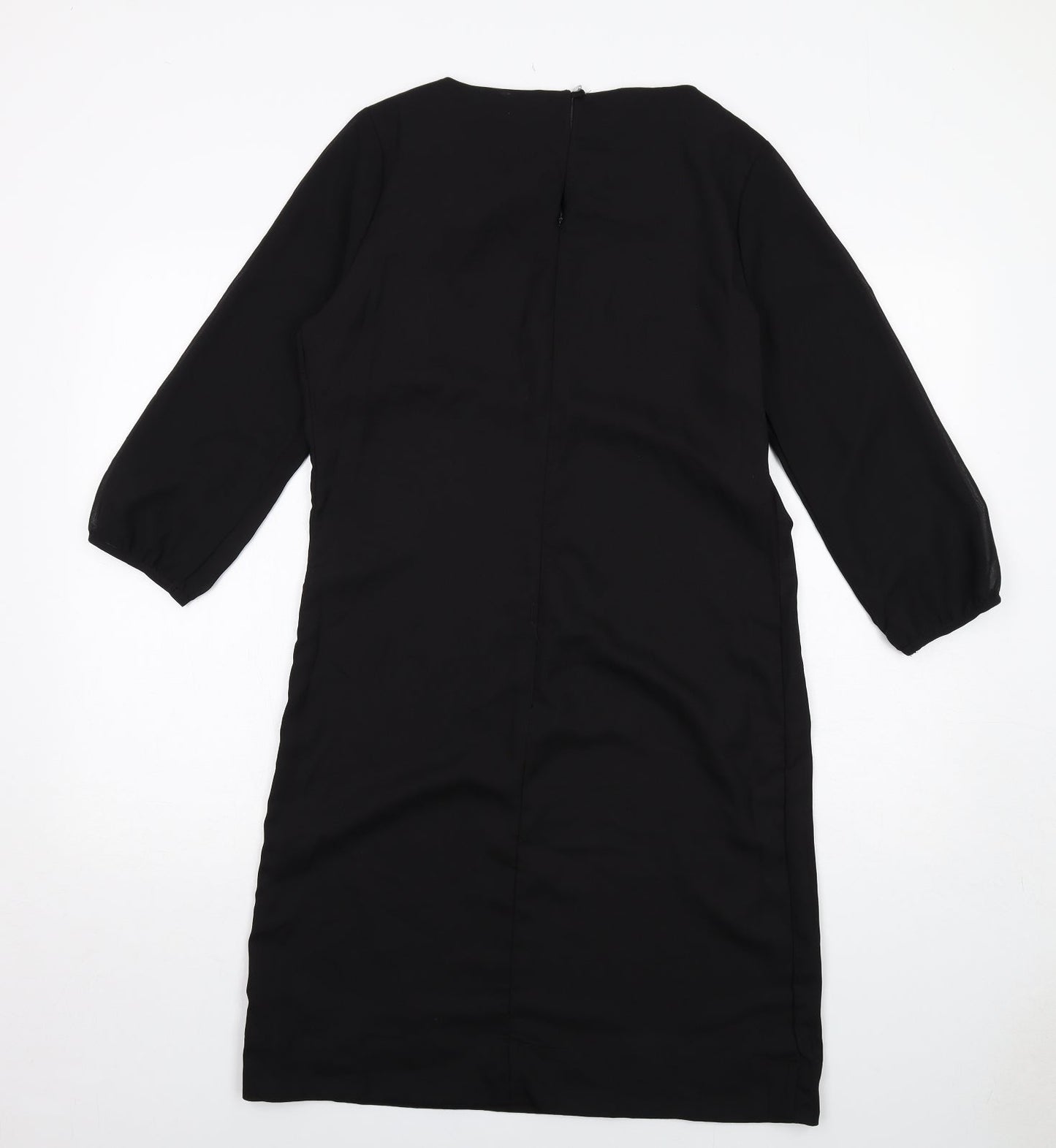 Marks and Spencer Womens Black Polyester A-Line Size 10 Round Neck Zip