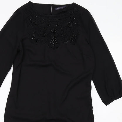 Marks and Spencer Womens Black Polyester A-Line Size 10 Round Neck Zip