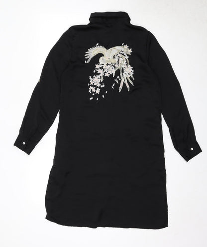 Voulez-Vous Womens Black Polyester Shirt Dress Size 8 Collared Button - Back Detail