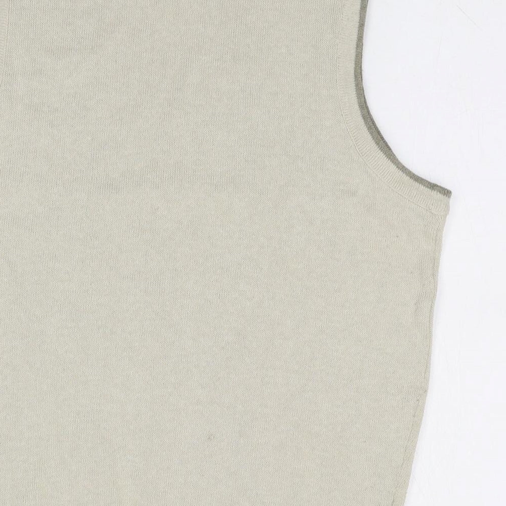 BHS Mens Beige V-Neck Herringbone Cotton Vest Jumper Size S Sleeveless