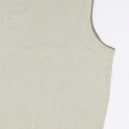 BHS Mens Beige V-Neck Herringbone Cotton Vest Jumper Size S Sleeveless