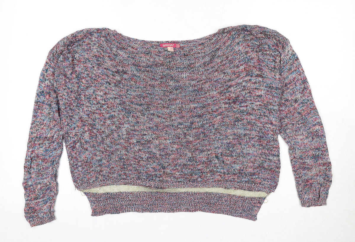 Smash Womens Multicoloured Boat Neck Polyester Pullover Jumper Size S