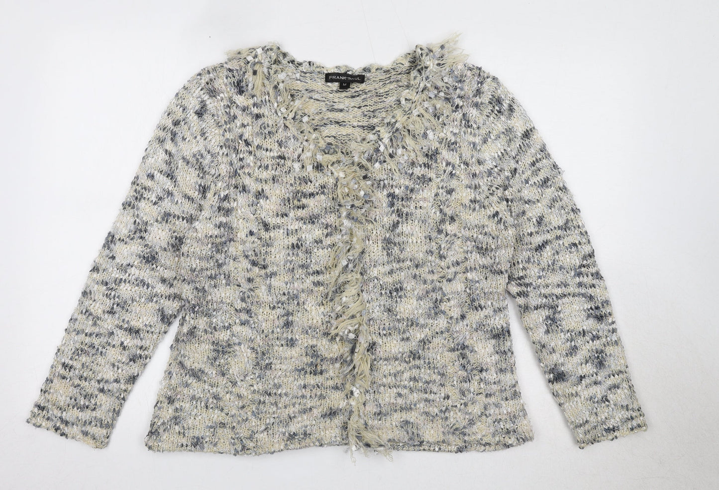 Frank Saul Womens Blue V-Neck Polyester Cardigan Jumper Size M