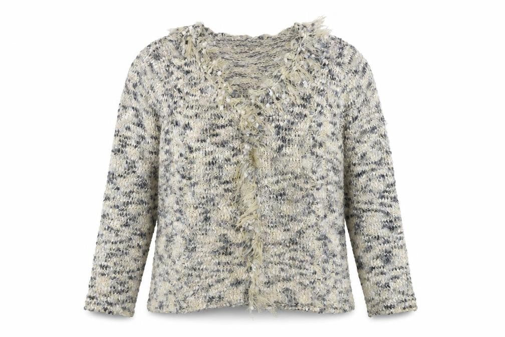 Front view of Frank Saul Blue V-Neck Polyester Cardigan Jumper, size M