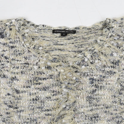 Frank Saul Womens Blue V-Neck Polyester Cardigan Jumper Size M