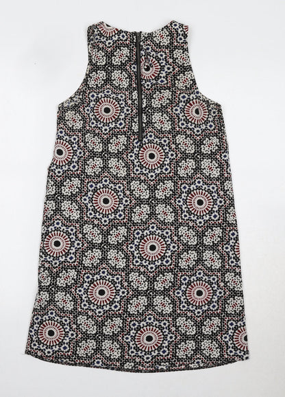 Staring at Stars Womens Black Geometric Polyester Shift Size XS Round Neck Zip - Mosaic Print
