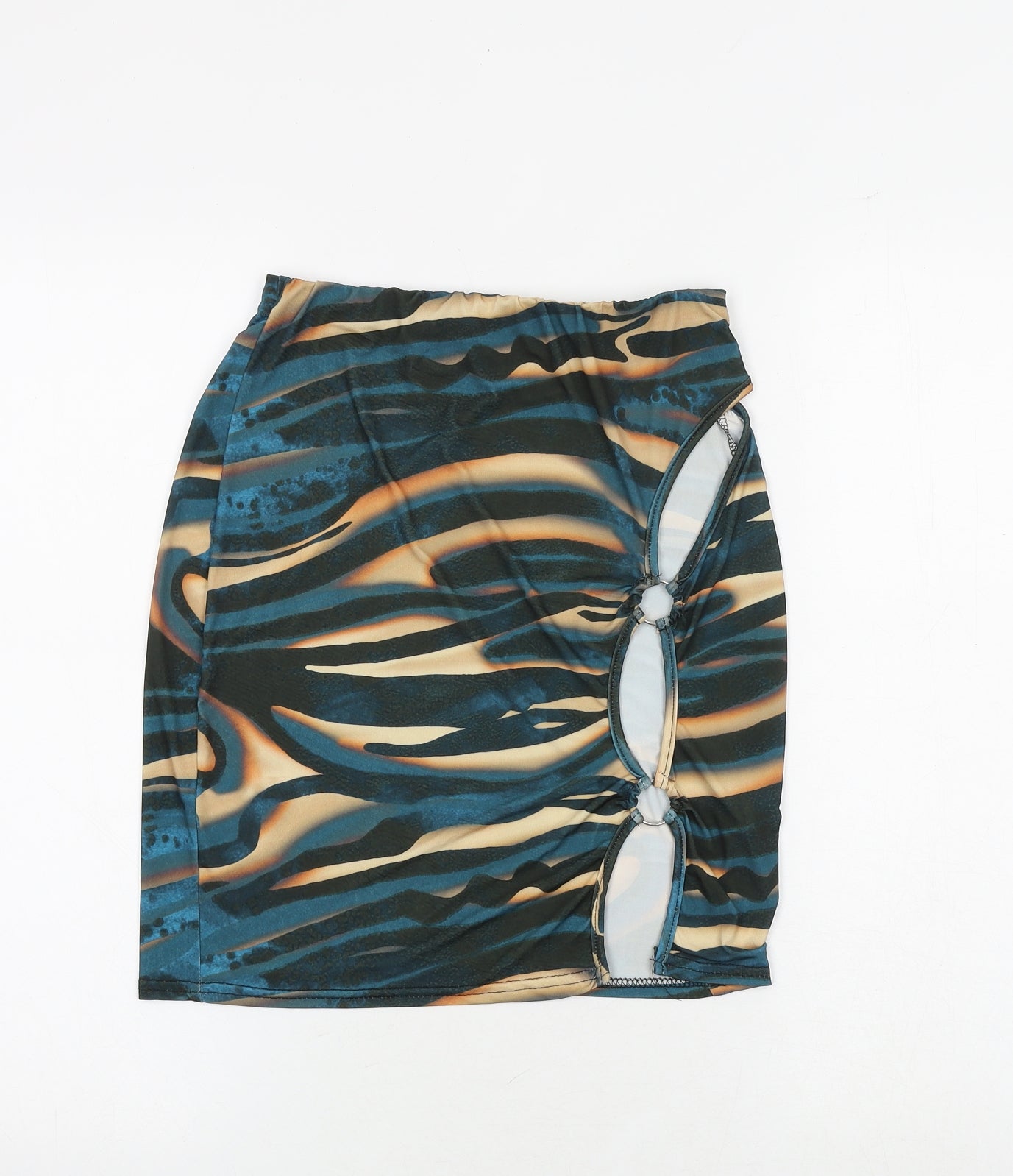 PRETTYLITTLETHING Womens Multicoloured Geometric Polyester Bandage Skirt Size 10