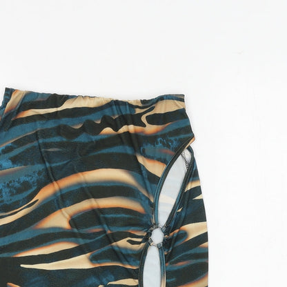 PRETTYLITTLETHING Womens Multicoloured Geometric Polyester Bandage Skirt Size 10