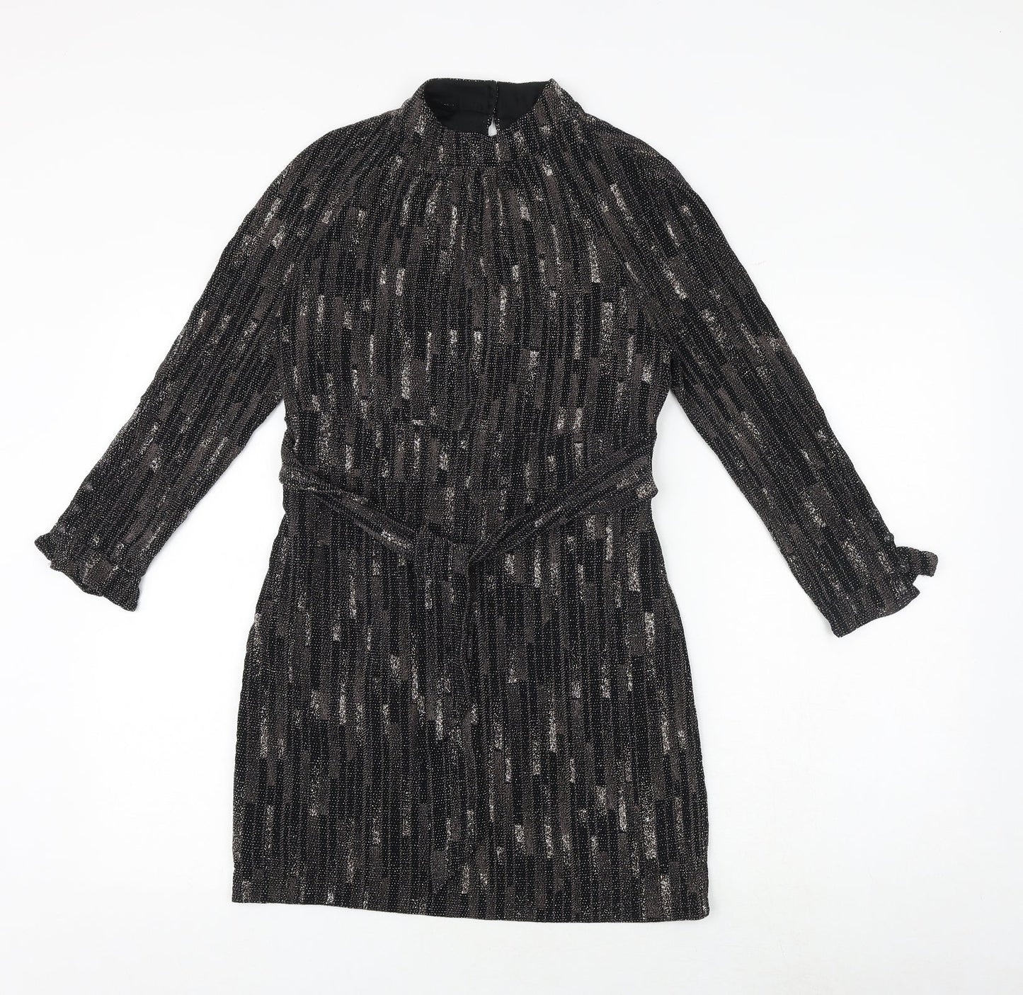 Principles Womens Black Geometric Polyester A-Line Size 12 Round Neck Tie