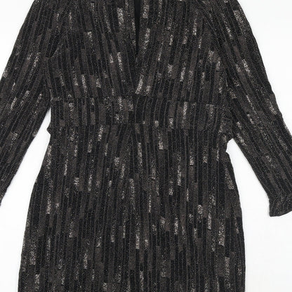 Principles Womens Black Geometric Polyester A-Line Size 12 Round Neck Tie