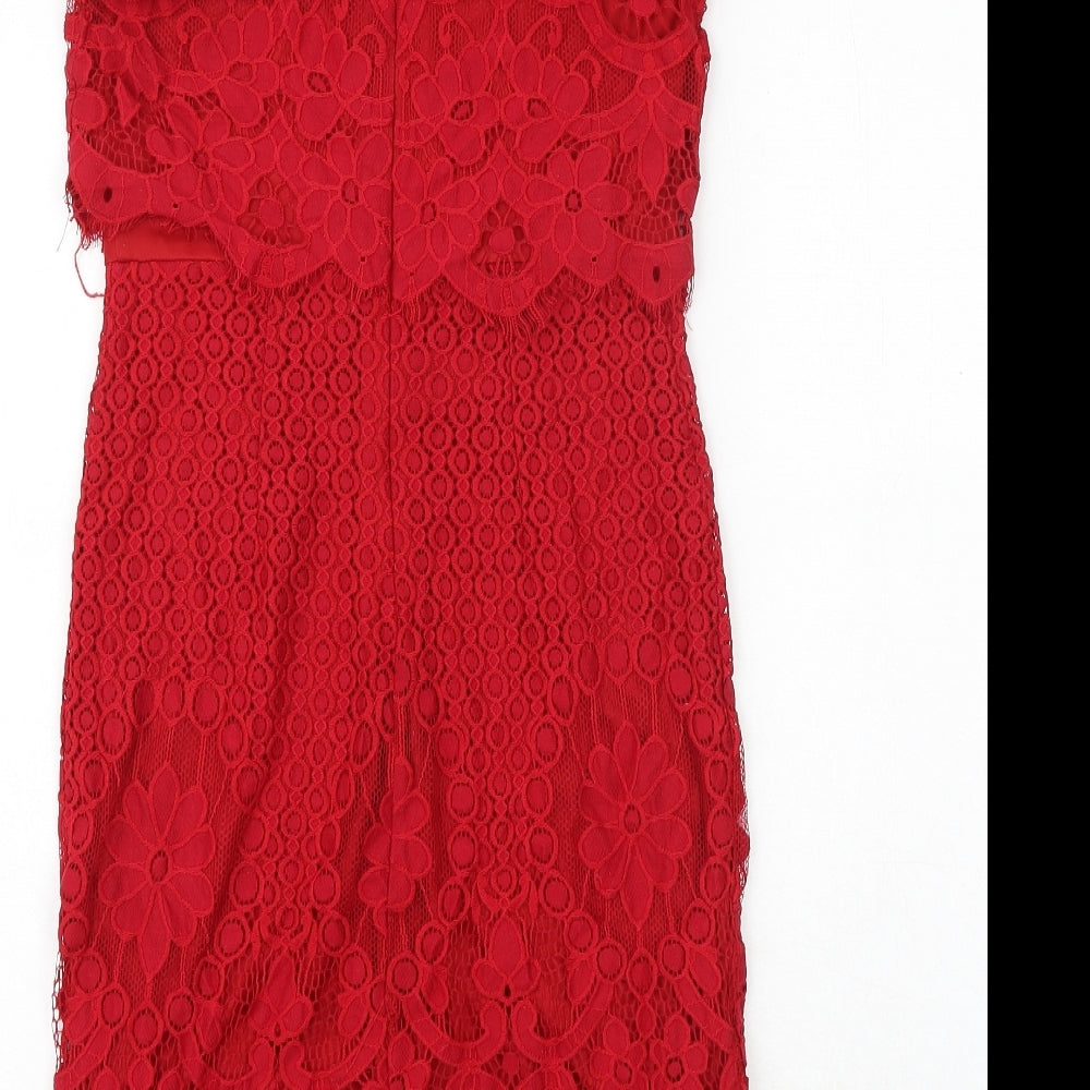 Missguided Womens Red Geometric Nylon A-Line Size 10 Halter Zip