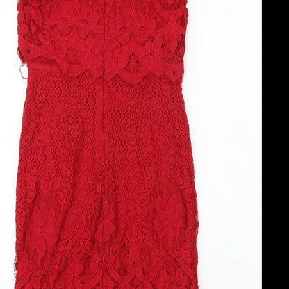 Missguided Womens Red Geometric Nylon A-Line Size 10 Halter Zip