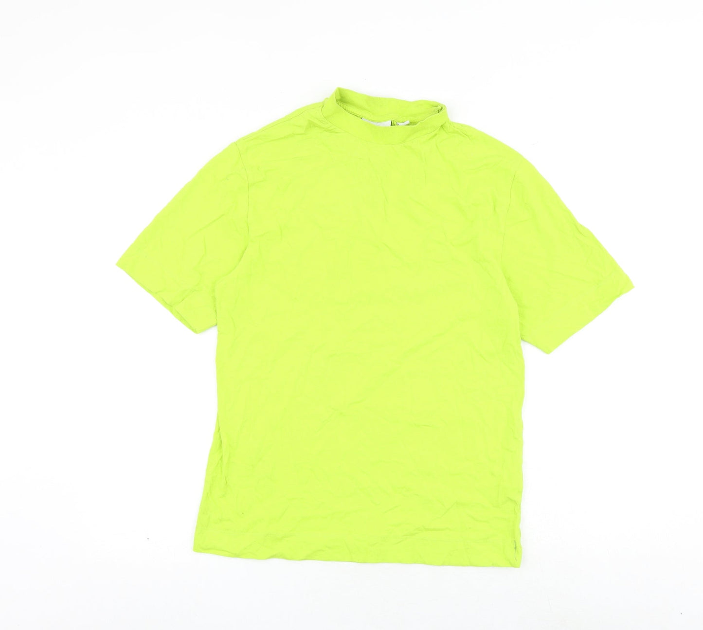COLLUSION Womens Green 100% Cotton Basic T-Shirt Size 2XS Mock Neck