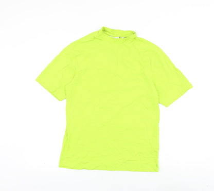 COLLUSION Womens Green 100% Cotton Basic T-Shirt Size 2XS Mock Neck