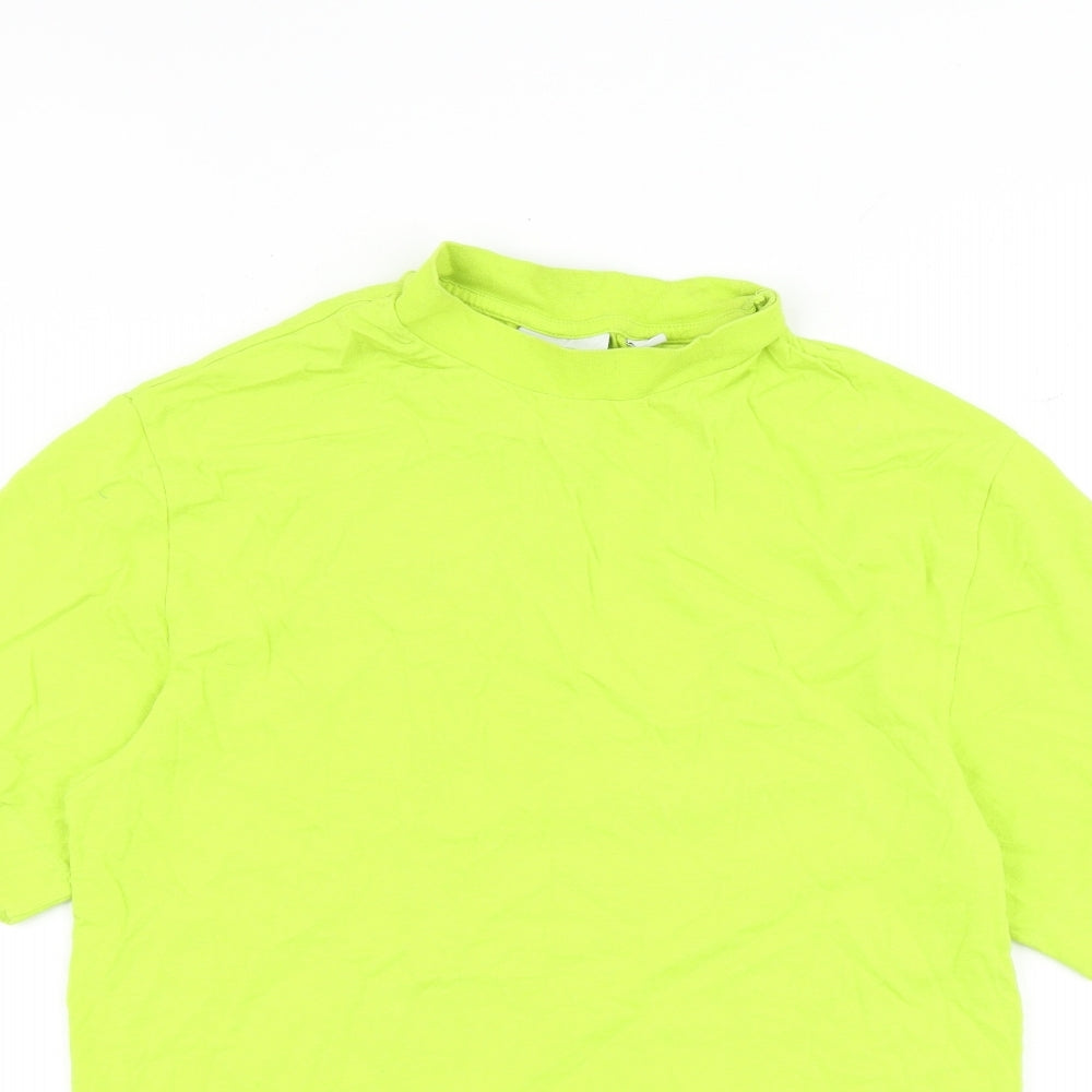 COLLUSION Womens Green 100% Cotton Basic T-Shirt Size 2XS Mock Neck