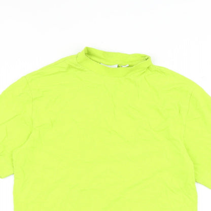 COLLUSION Womens Green 100% Cotton Basic T-Shirt Size 2XS Mock Neck