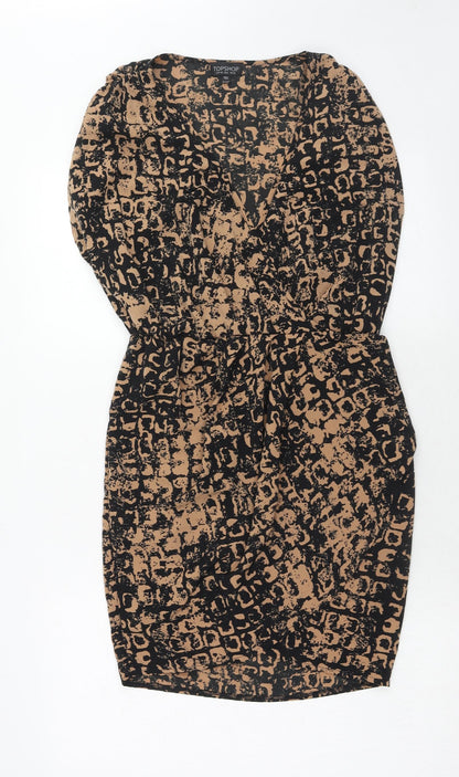 Topshop Womens Brown Geometric Polyester A-Line Size 10 V-Neck Pullover
