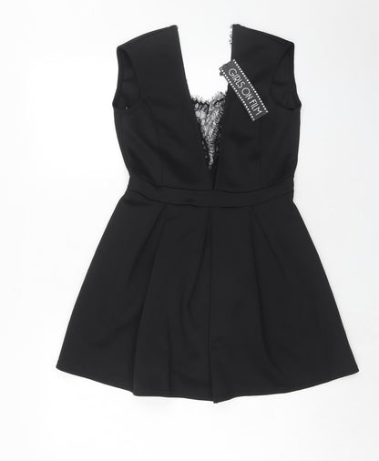 Girls On Film Womens Black Polyester Fit & Flare Size 12 Round Neck Zip