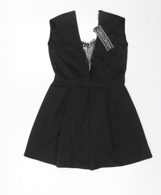 Girls On Film Womens Black Polyester Fit & Flare Size 12 Round Neck Zip