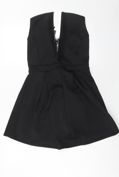 Girls On Film Womens Black Polyester Fit & Flare Size 12 Round Neck Zip