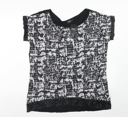 NEXT Womens Black Geometric Modal Basic Blouse Size 10 Boat Neck