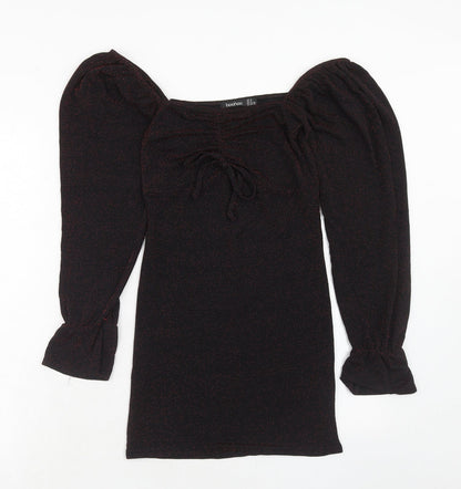 Boohoo Womens Red Polyester Mini Size 12 Round Neck Pullover