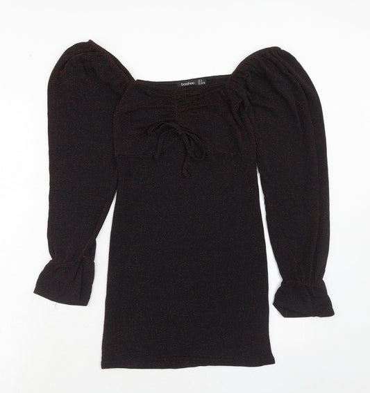 Boohoo Womens Red Polyester Mini Size 12 Round Neck Pullover