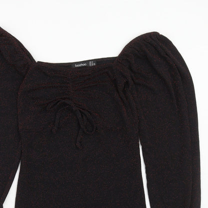 Boohoo Womens Red Polyester Mini Size 12 Round Neck Pullover