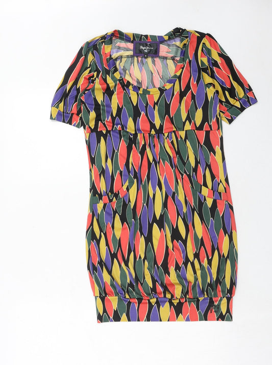 Pepe Jeans Womens Multicoloured Geometric Polyester A-Line Size S Round Neck Pullover