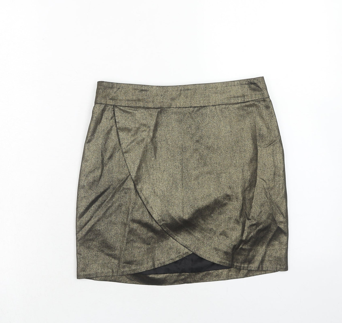 Bershka Womens Gold Cotton A-Line Skirt Size S Zip