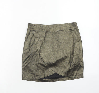 Bershka Womens Gold Cotton A-Line Skirt Size S Zip