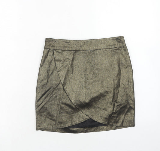 Bershka Womens Gold Cotton A-Line Skirt Size S Zip