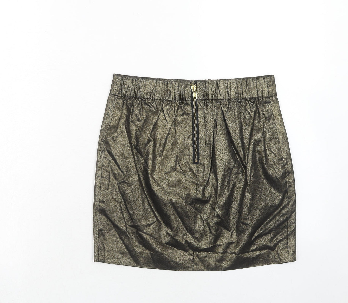 Bershka Womens Gold Cotton A-Line Skirt Size S Zip