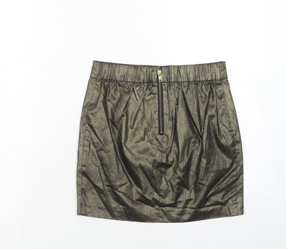 Bershka Womens Gold Cotton A-Line Skirt Size S Zip