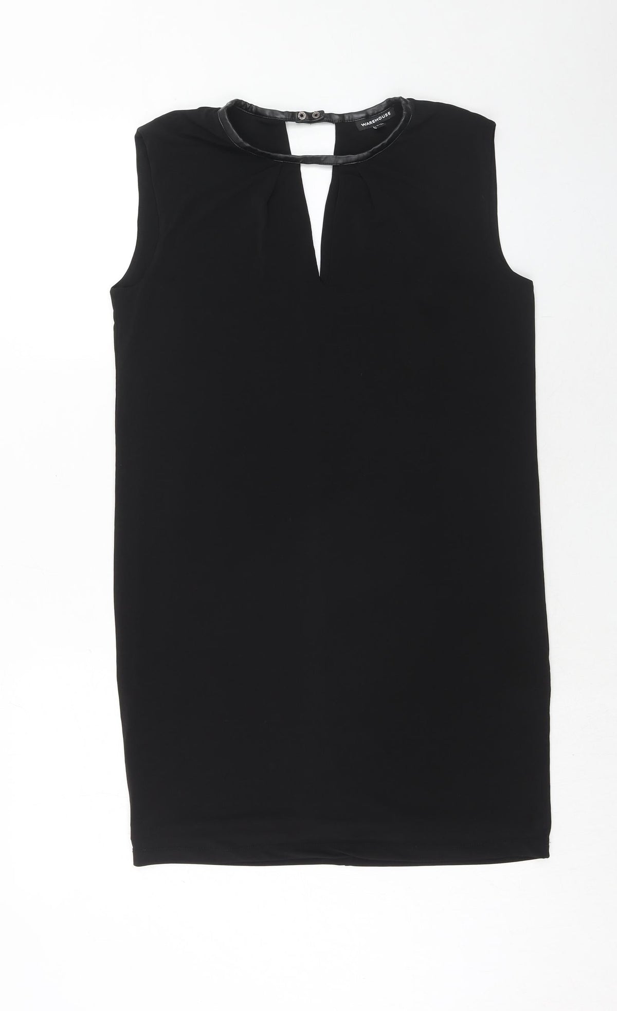 Warehouse Womens Black Polyester A-Line Size 10 Round Neck Button