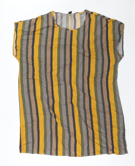 Emery Rose Womens Multicoloured Striped Viscose T-Shirt Dress Size 2XL Boat Neck Pullover