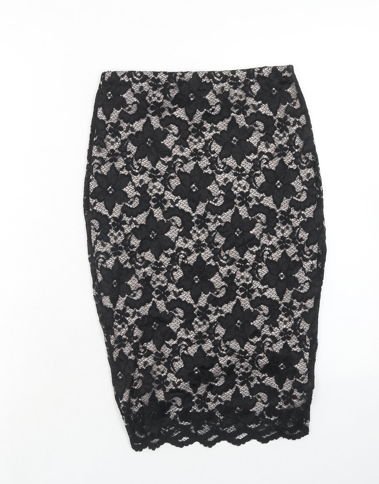 Lipsy Womens Black Floral Viscose Straight & Pencil Skirt Size 8