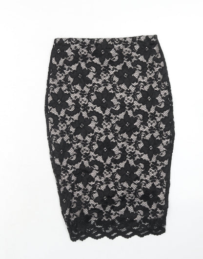 Lipsy Womens Black Floral Viscose Straight & Pencil Skirt Size 8