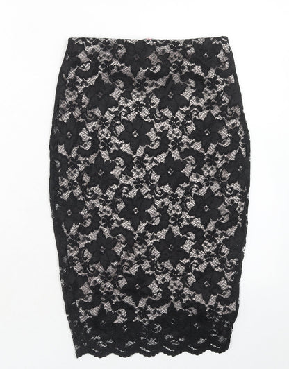 Lipsy Womens Black Floral Viscose Straight & Pencil Skirt Size 8