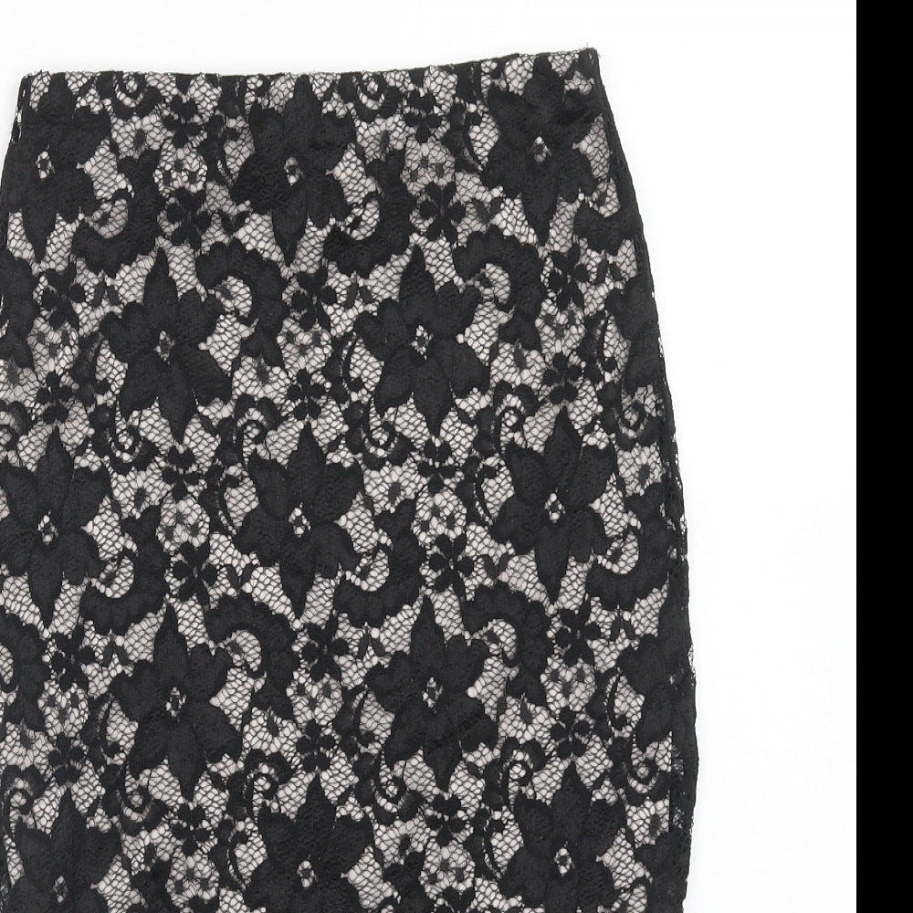 Lipsy Womens Black Floral Viscose Straight & Pencil Skirt Size 8