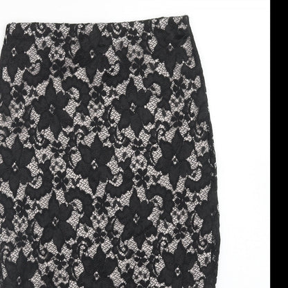 Lipsy Womens Black Floral Viscose Straight & Pencil Skirt Size 8