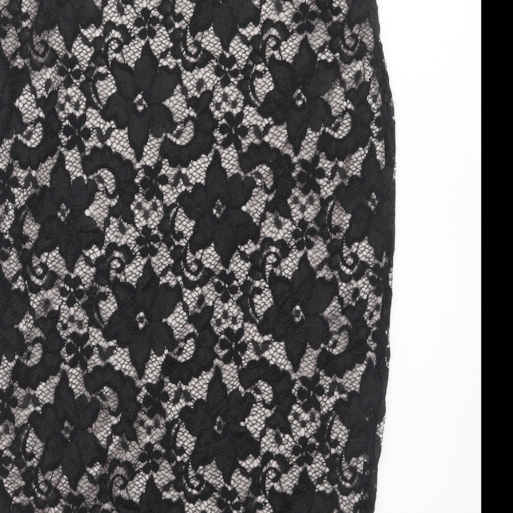 Lipsy Womens Black Floral Viscose Straight & Pencil Skirt Size 8