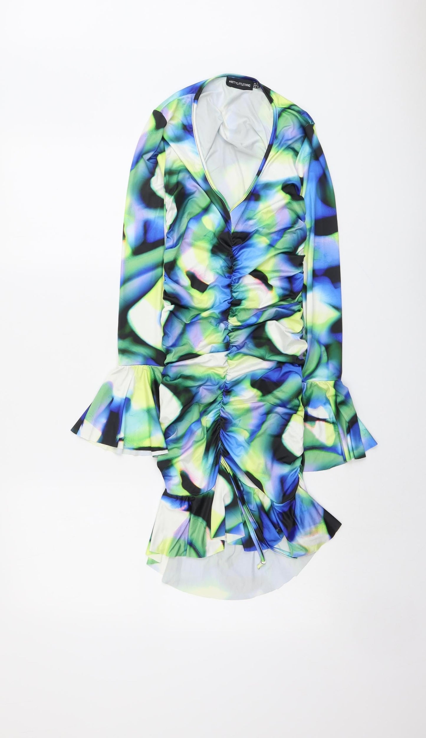 PRETTYLITTLETHING Womens Multicoloured Geometric Polyester Bodycon Size 6 V-Neck Pullover