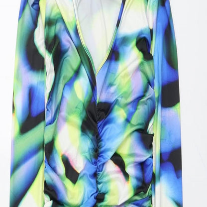 PRETTYLITTLETHING Womens Multicoloured Geometric Polyester Bodycon Size 6 V-Neck Pullover